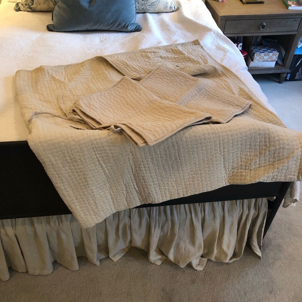 Pottery Barn Beige Pick-Stitch Coverlet and matching standard Shams